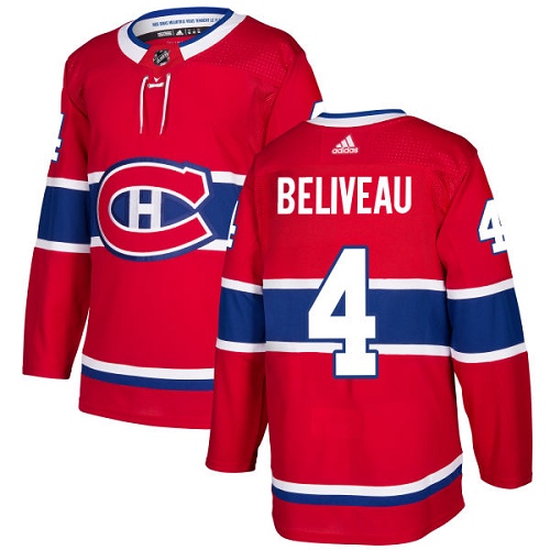 Adidas Canadiens #4 Jean Beliveau Red Home Authentic Stitched NHL Jersey